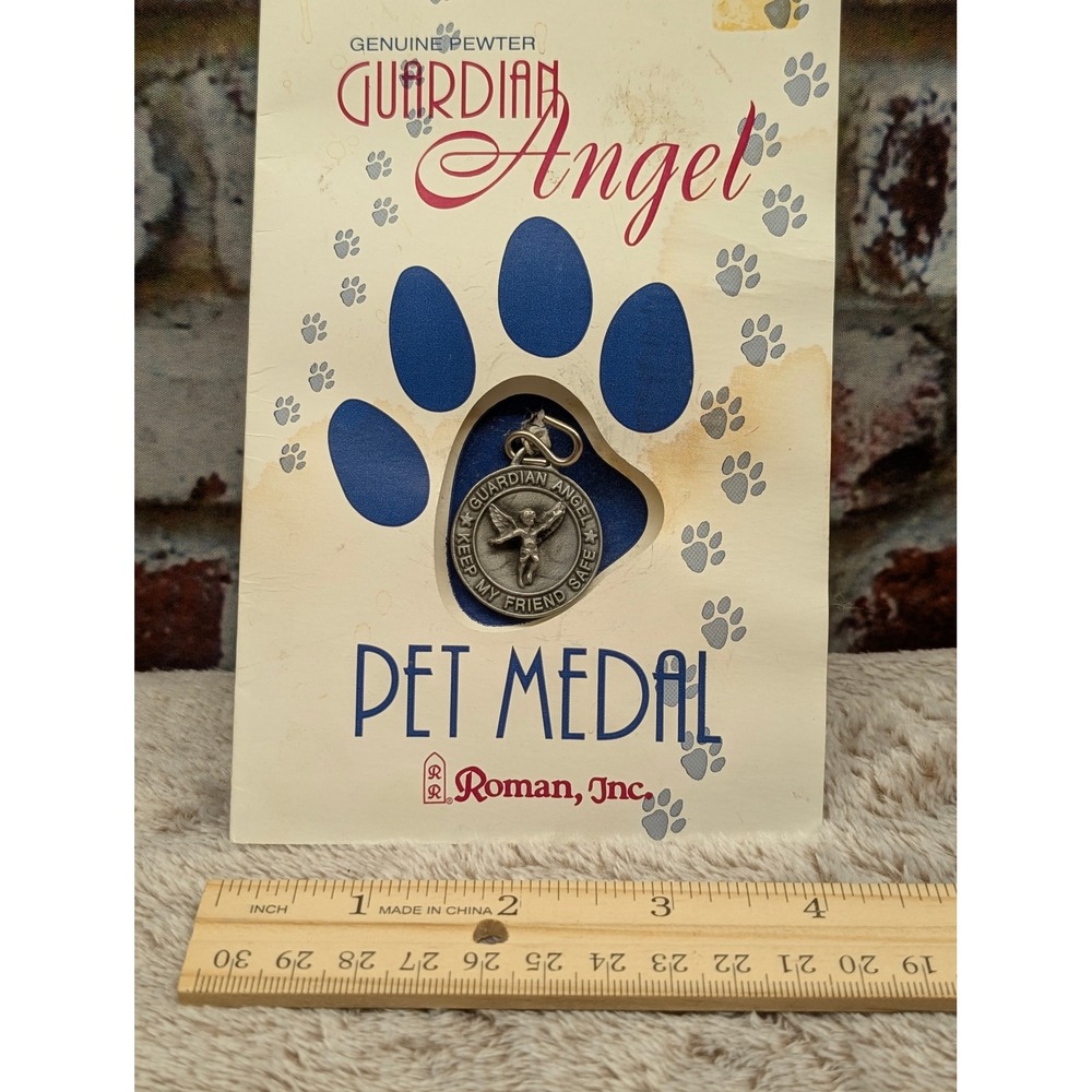 Roman Inc Pewter Guardian Angel Pet Medal Dog Tag Charm Vintage 1995 16195
